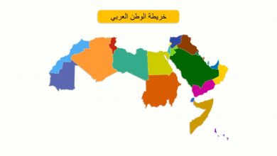 خريطة الوطن العربي الجديدة صماء وملونة بدقة عالية